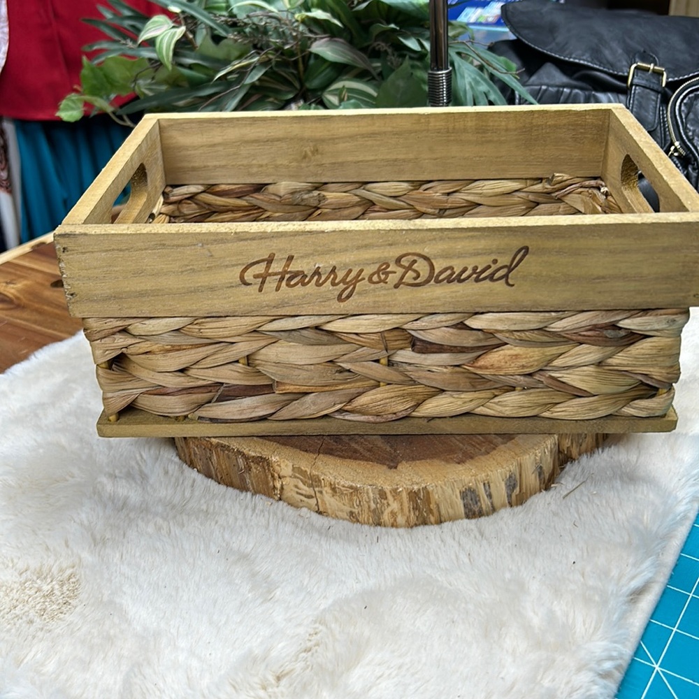 Harry & David woven and wooden basket